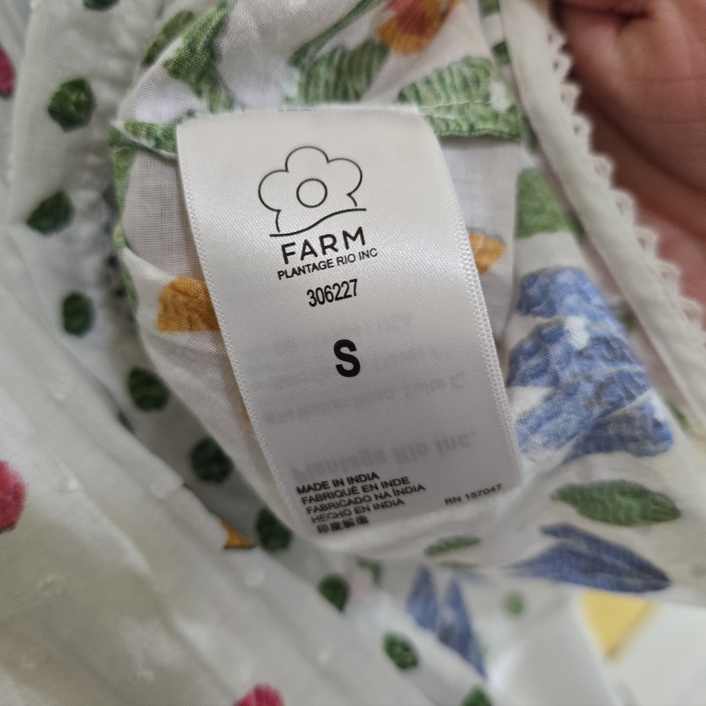 Farm Rio Summer Garden Clip Dot Printed Blouse Small Ruffle Sleeves Flowy Fit - Picture 8 of 11